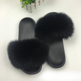 Fur Slides Slippers - Black