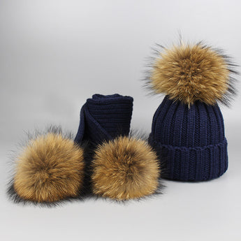 Navy Pomkin Hat + Scarf Set