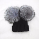 Silver Fox Black Double Pomkin Fur Pom Hat