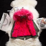 Kids Green Parka - Hot Pink Fur