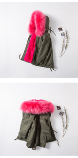 Kids Green Parka - Hot Pink Fur