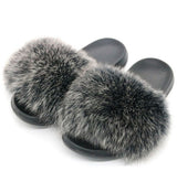 Fur Slides Slippers - Frosted Silver