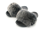 Fur Slides Slippers - Frosted Silver