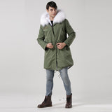 Men's White Fur Lined Green Convertible Parka