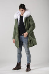 Men's White Fur Lined Green Convertible Parka