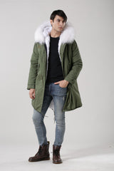 Men's White Fur Lined Green Convertible Parka