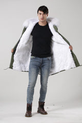 Men's White Fur Lined Green Convertible Parka