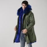 Men's Blue Fur Lined Green Convertible Parka