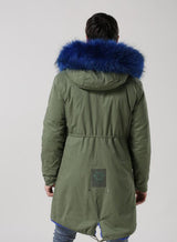 Men's Blue Fur Lined Green Convertible Parka