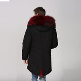 Men's Black Burgundy Fur Convertible Parka