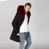 Men's Black Burgundy Fur Convertible Parka