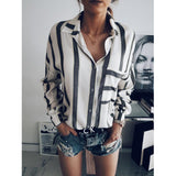 Striped Long Sleeve Button Blouse Shirt