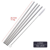 Set of 4 Stainless Steel Straws + 1 Cleaner Brush