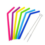 Set of 6 Silicone Reusable Straws + 2 Cleaner Brushes