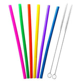 Set of 6 Silicone Reusable Straws + 2 Cleaner Brushes