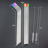 Set of 8 Stainless Steel Straws + Silicone Tips + 2 Cleaner Brushes