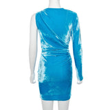 Kylie Blue Velvet One Sleeve Dress