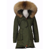 Removable Fur Hood Parka Green + Red Zips