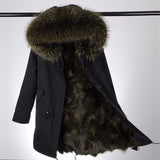 Green Fur Hood Lined Black Parka