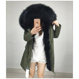 Black Green Fur Coat Parka