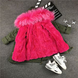 Kids Green Parka - Hot Pink Fur