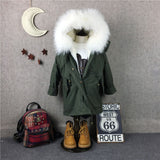 Kids Green Parka - White Fur