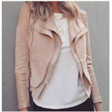 ALISSA VEGAN LEATHER BIKER JACKET- BEIGE