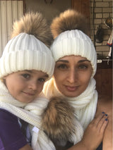 White Pomkin Hat & Scarf Set