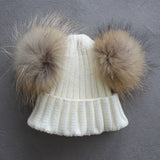 White Double Natural Pomkin Fur Pom Hat