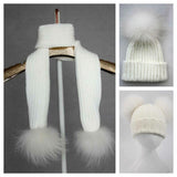 White Fur Pom Hat Scarf Set